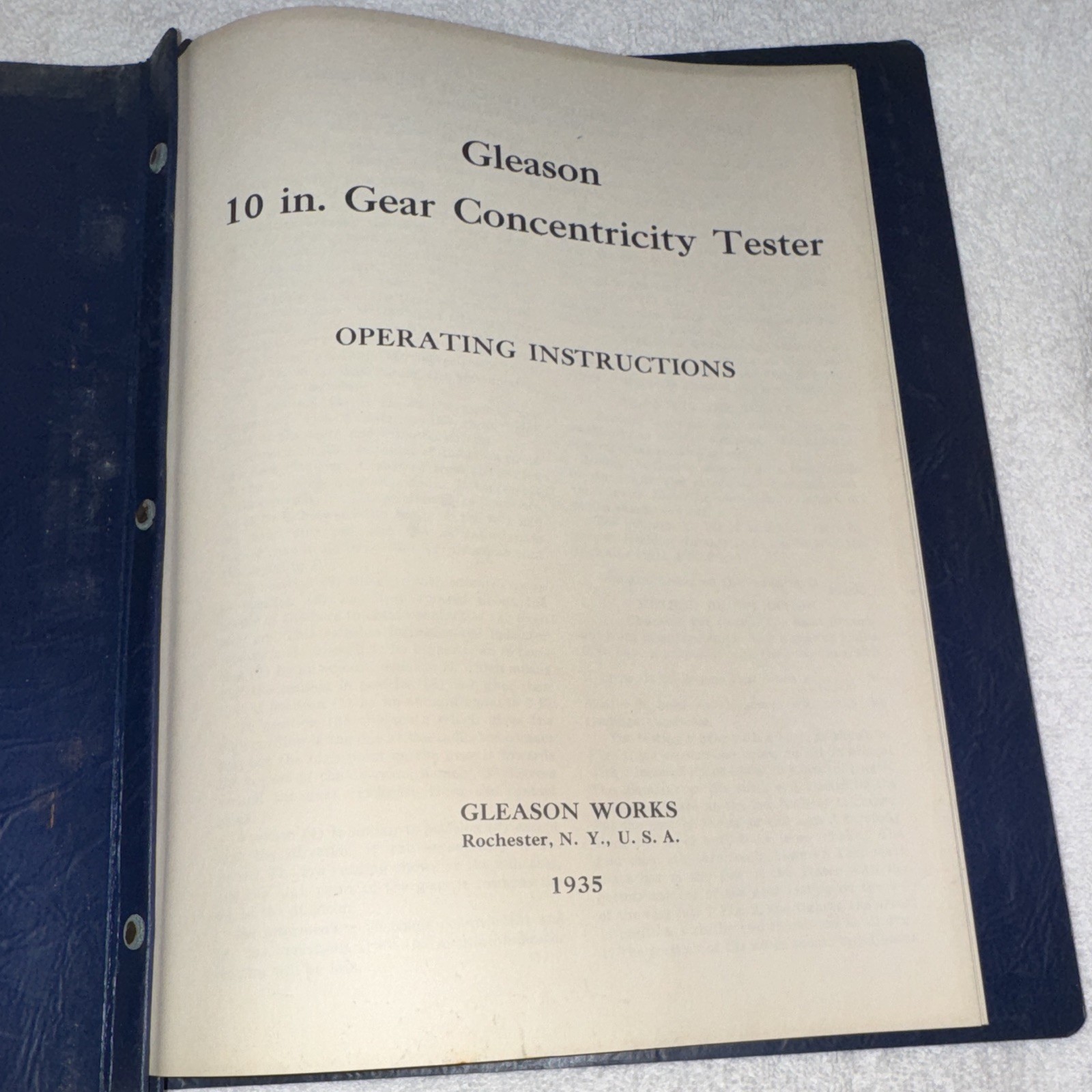 1935 Gleason 10 in. Gear Concentricity Tester Operating Instructions Manual