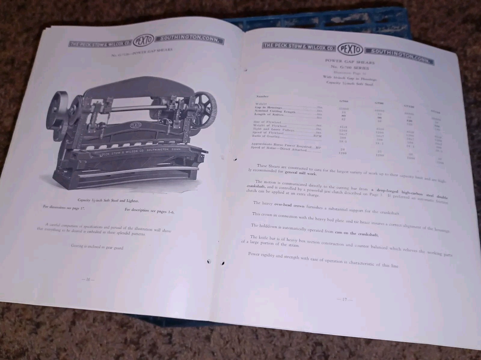 PEXTO Tool Catalog Bulletin PECK STOW WILCOX POWER SQUARING SHEARS Sheet Metal