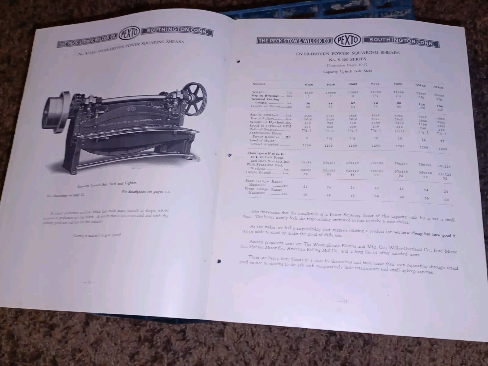 PEXTO Tool Catalog Bulletin PECK STOW WILCOX POWER SQUARING SHEARS Sheet Metal