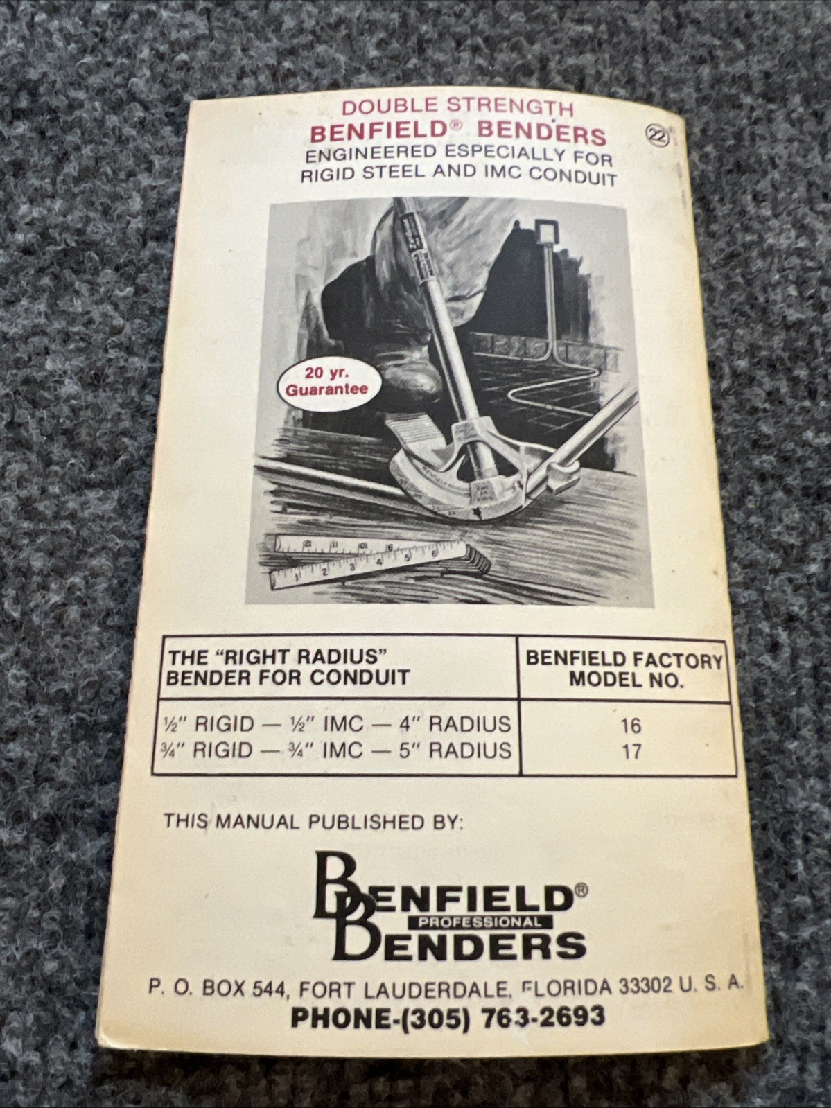 Vintage 1981 Benfield Conduit Bending Manual 14th Edition Electrician Guide