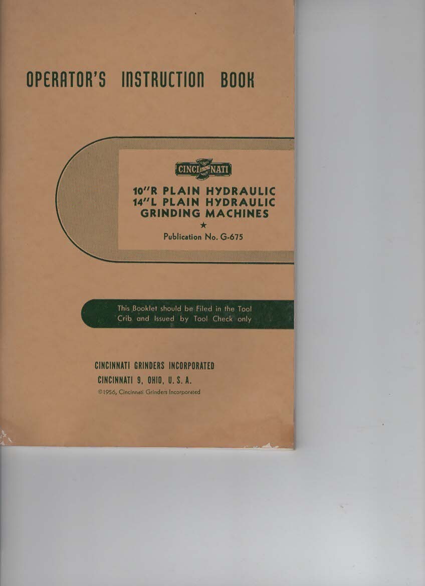 OPERATORS BOOK 10″ R PLAIN HYDRAULICS 14″ L HYDRAULICS GRINDING MACHINES