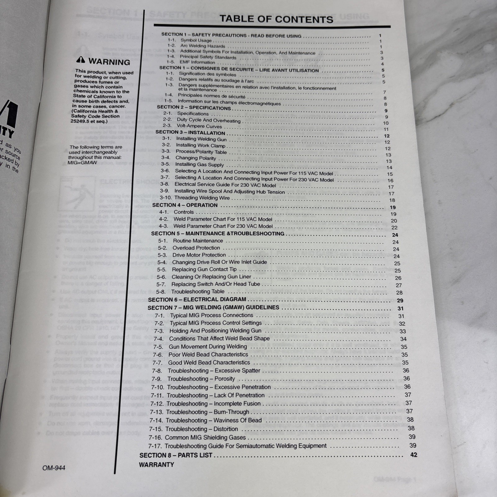 Hobart Welding Handler 135/175 & H-10 Gun Owner’s Operators Manual OM -944