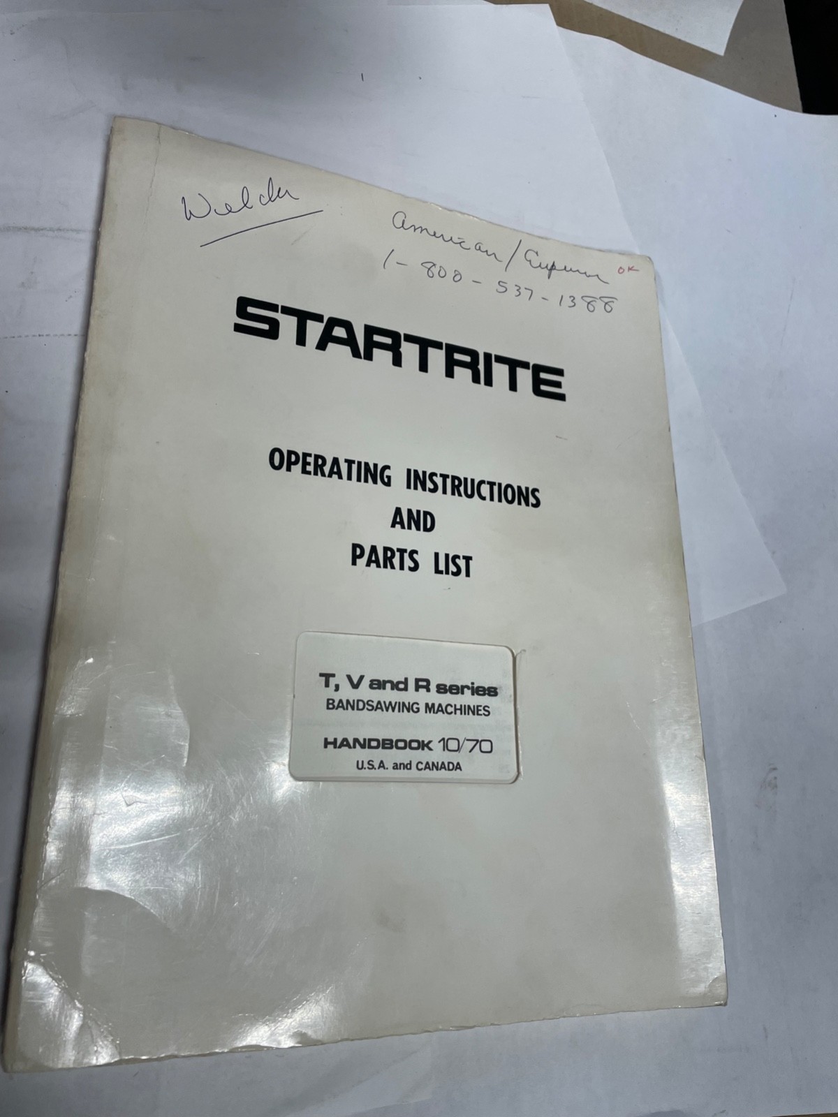 Kalamazoo Startrite T, V & R Series Bandsaws Operating & Parts Manual