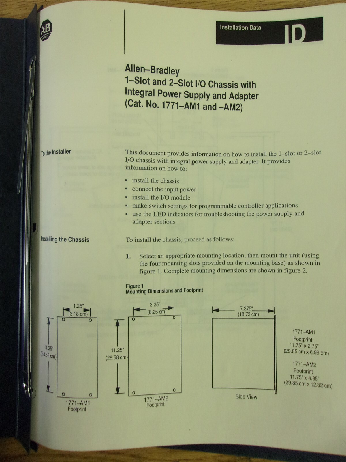 Allen Bradley 1771-AM1-AM2 I/O Chassis Installation Data *FREE SHIPPING*