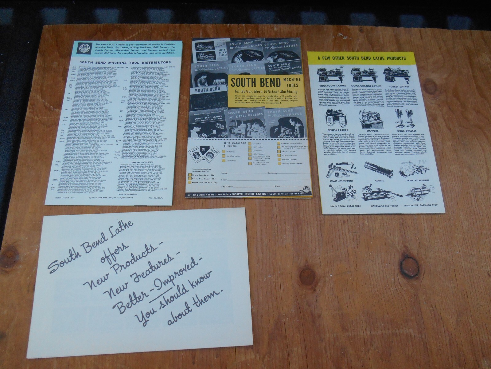 Vintage South bend lathe mailers, flyers, brochures, lot of 4, New