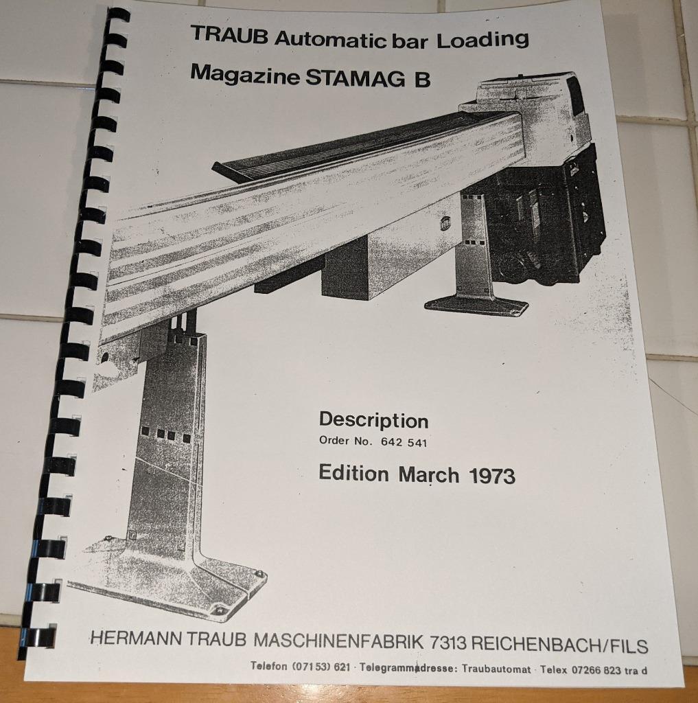 TRAUB Automatic bar Loading Magazine STAMAG B Operation and Service Manual