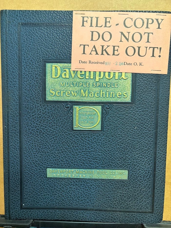 Vtg Davenport Machine Tool Co Catalog 1942 Automatic Screw Machine Lathe