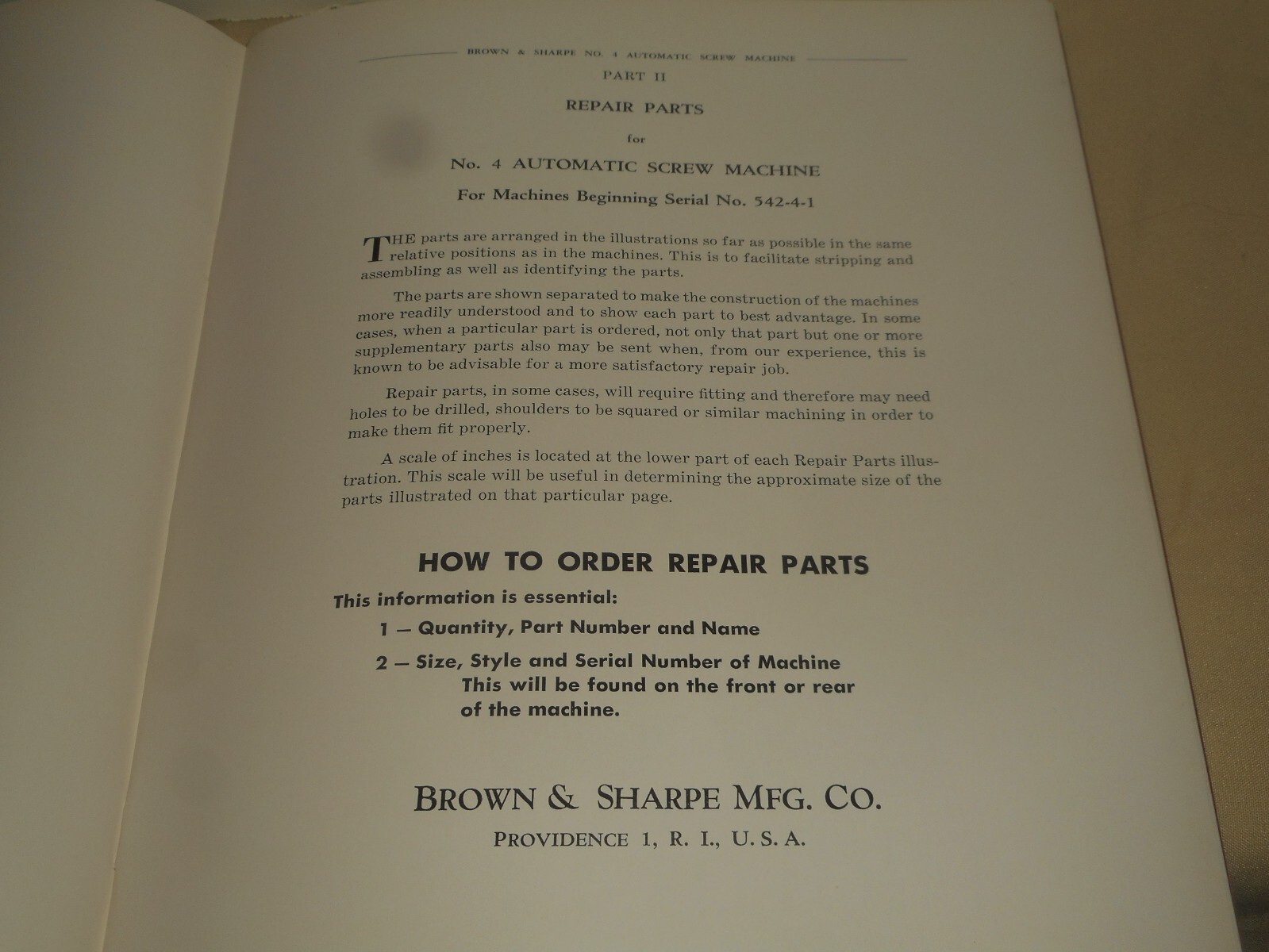 No. 4 BROWN & SHARPE Automatic Screw Machine Operation Maintenance Repair Parts