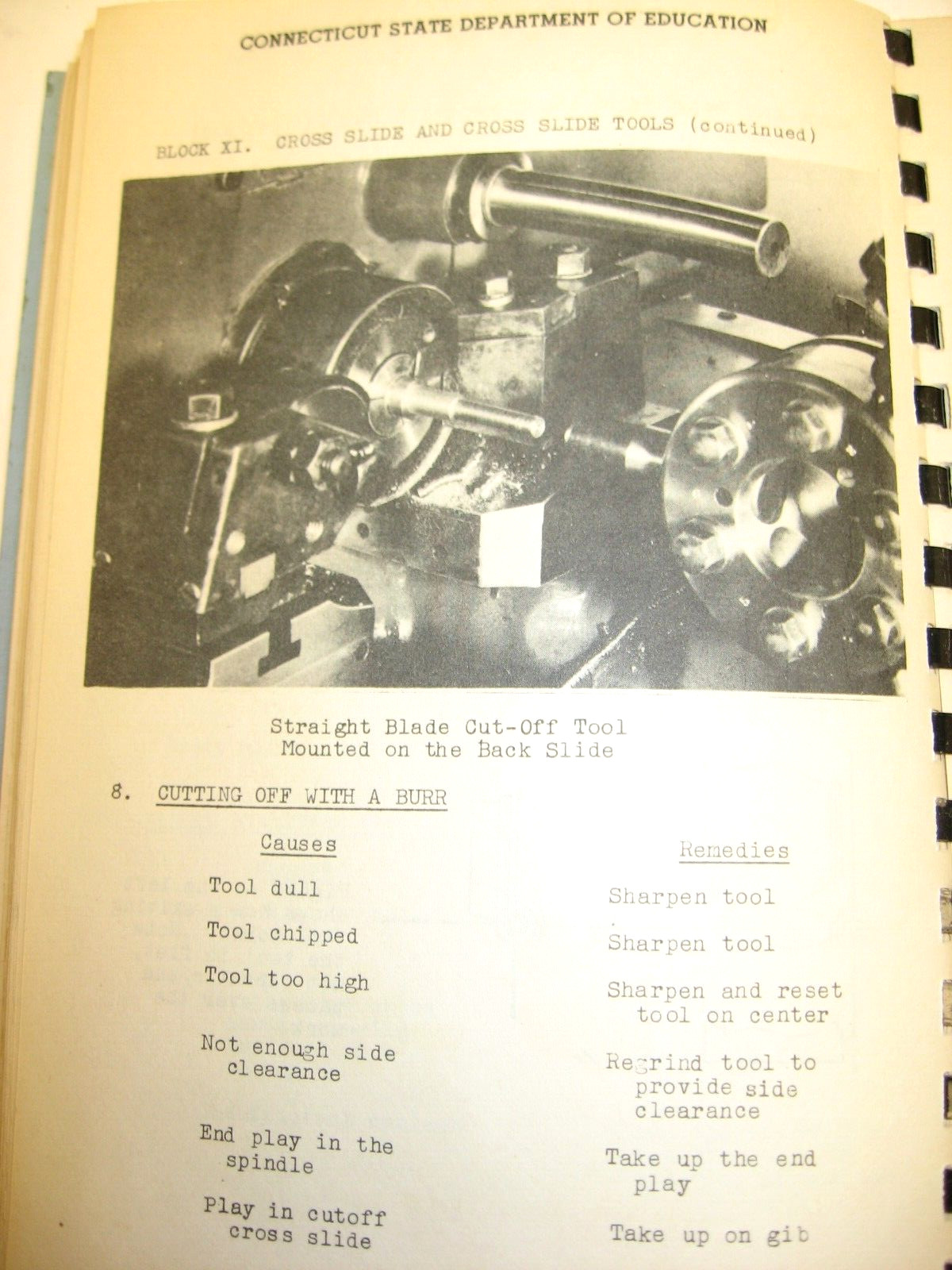 1944 AUTOMATIC SCREW MACHINE TROUBLE SHOOTING CHART, CT State Dept of Education