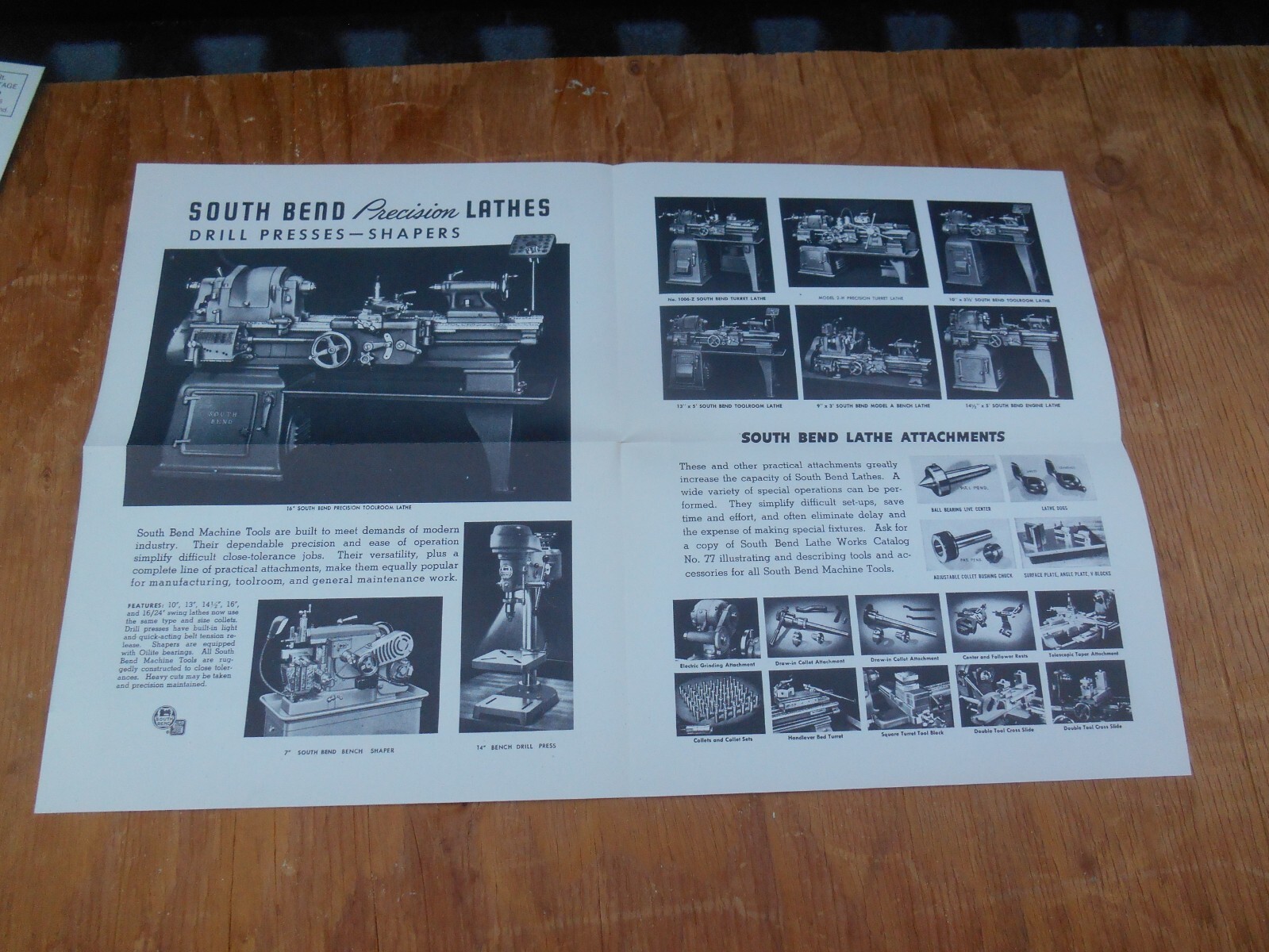 Vintage South bend lathe mailers, flyers, brochures, lot of 4, New