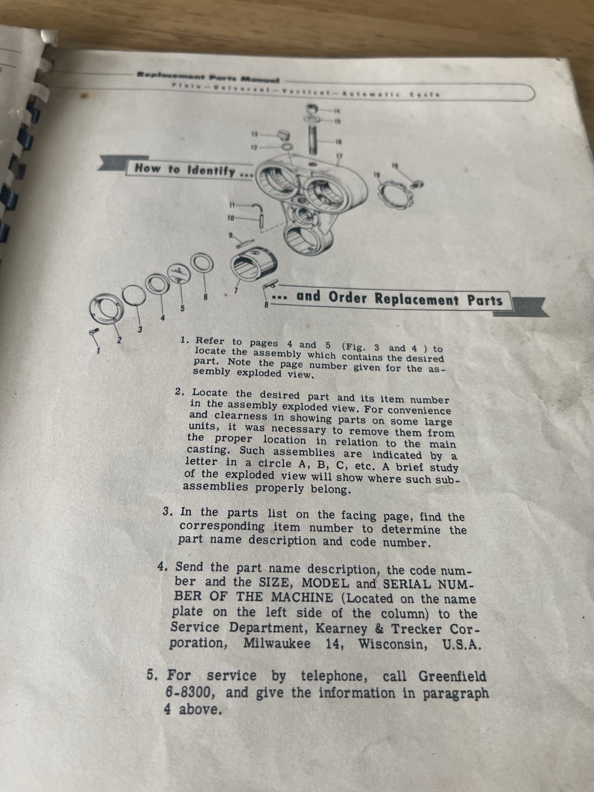 Kearney & Trecker Corporation Replacement Parts Manual Model H 5hp No.2