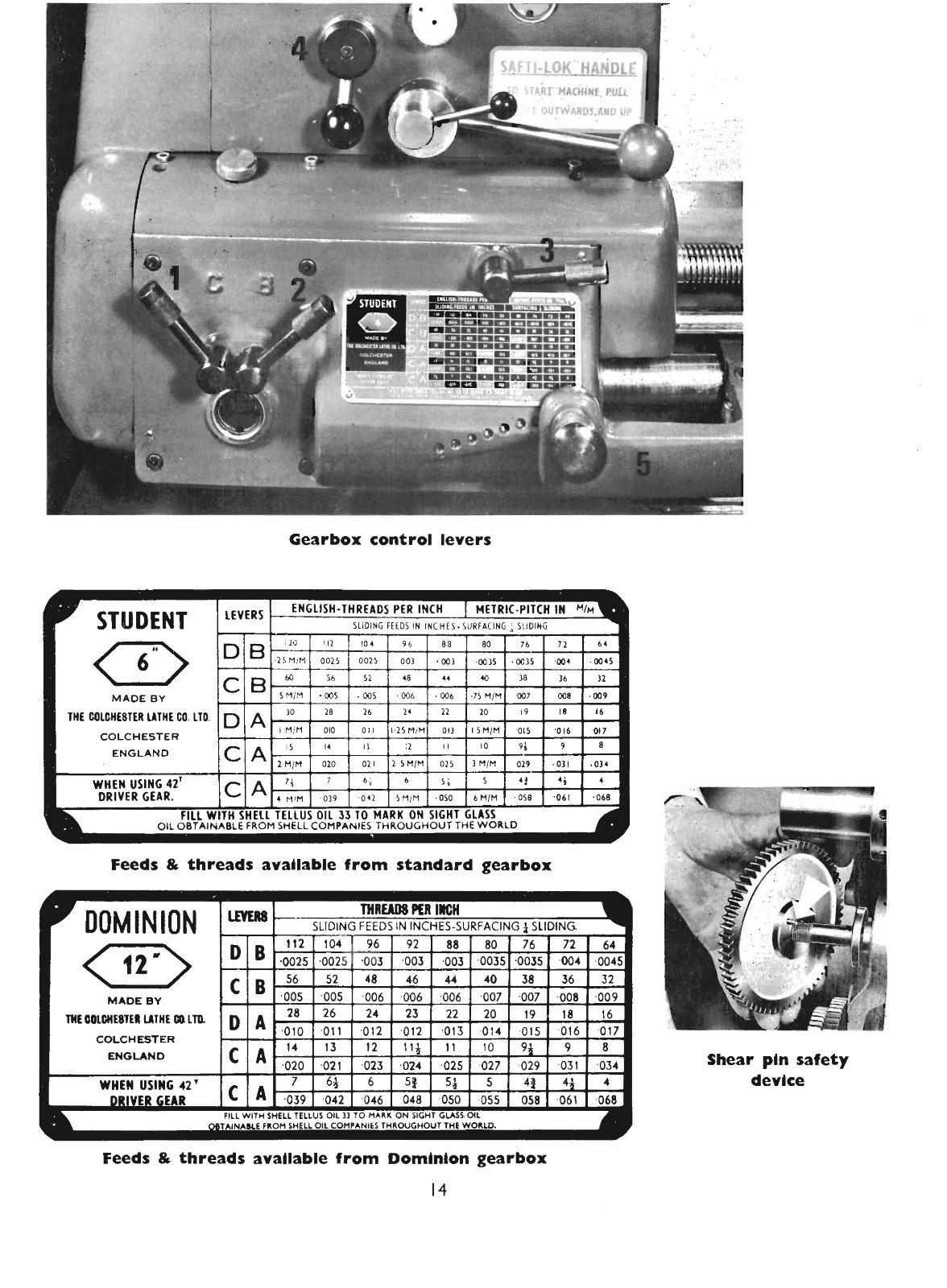 Colchester 6″ Student & 12″ Dominion Lathes Instruction & Parts List Manual *835