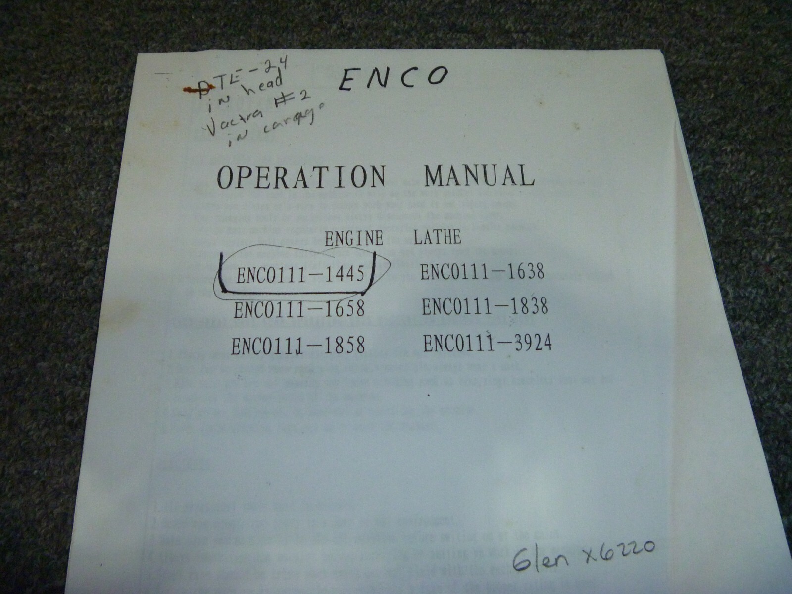 ENCO ENCO111-1445 & ENCO111-1638 ENCO111-1658 Engine Lathe Owner Operator Manual