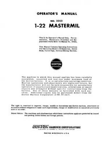 Gorton Operator’s Manual No. 3353 1-22 Mastermil