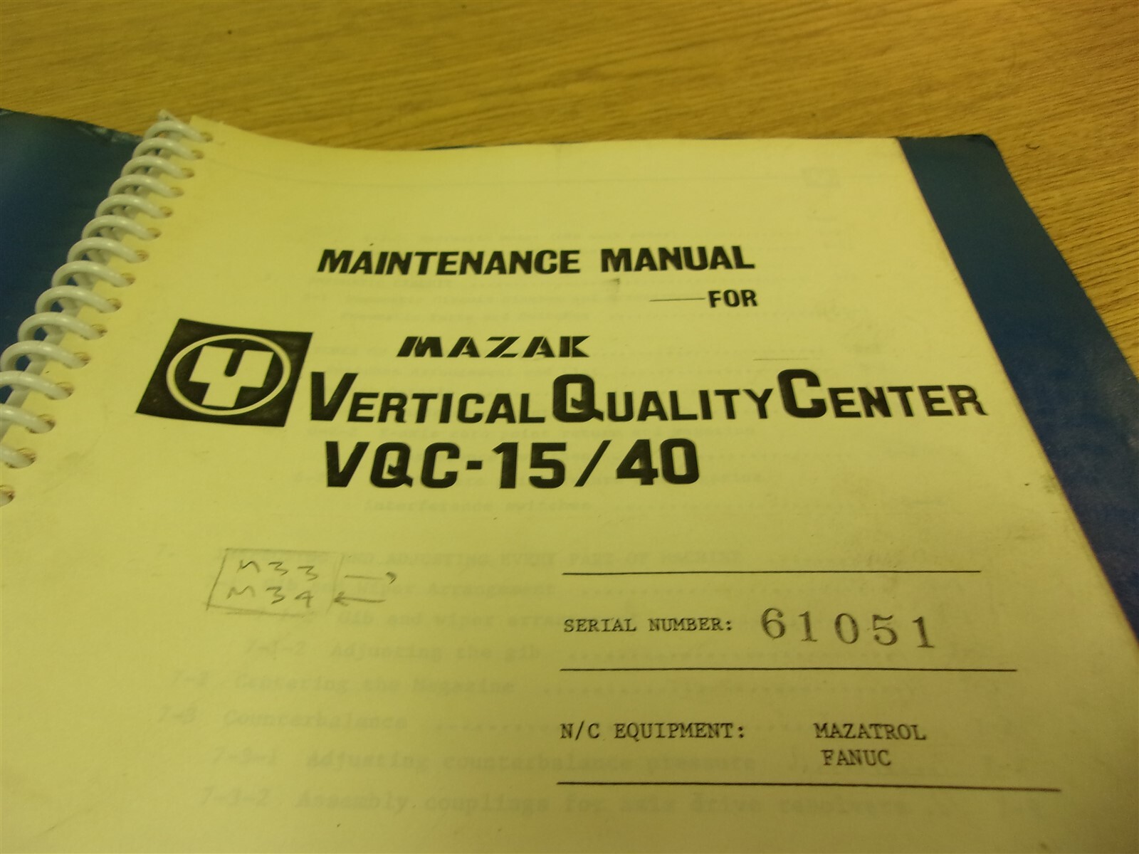 Mazak Yamazaki Vertical Quality Center VQC-15/40 Manual “15” *FREE SHIPPING*