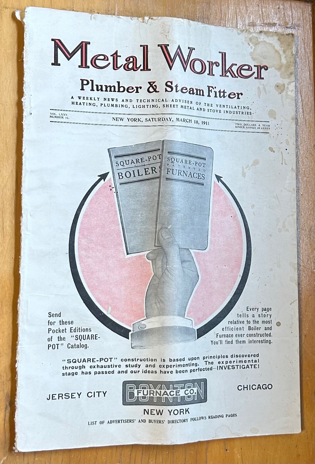 4 METAL WORKER PLUMBER & STEAM FITTER MAGAZINES 1911 1912
