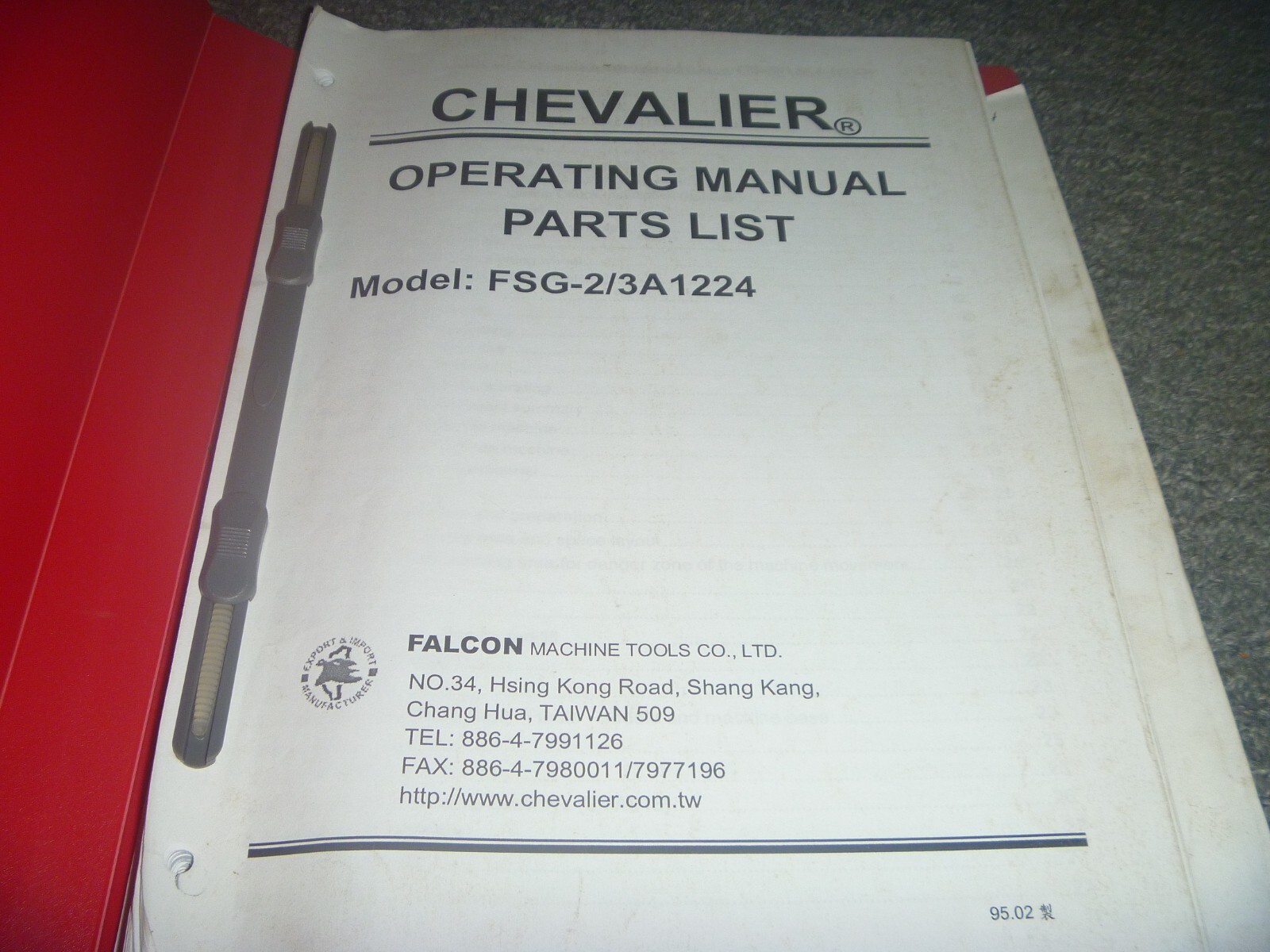 Chevalier FSG-2/3A1224 Surface Grinding Machine Parts List & Operator Manual xz