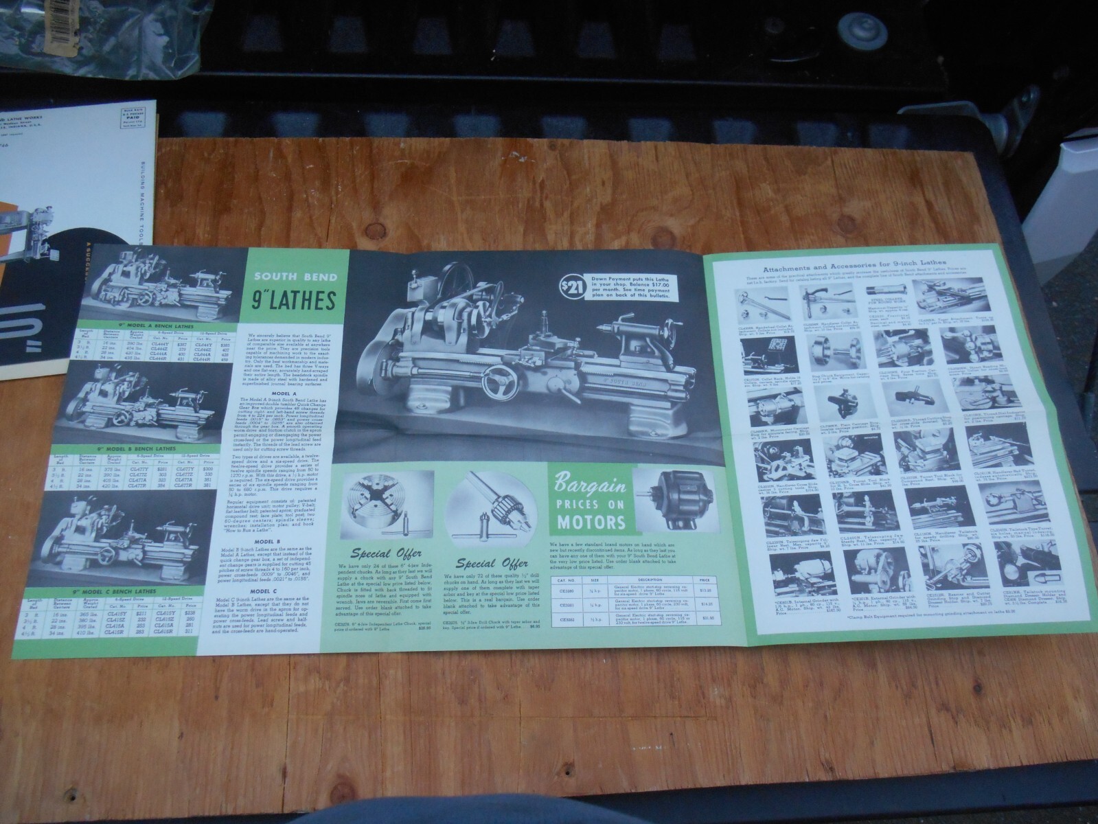 Vintage South bend lathe mailers, flyers, brochures, lot of 4, New