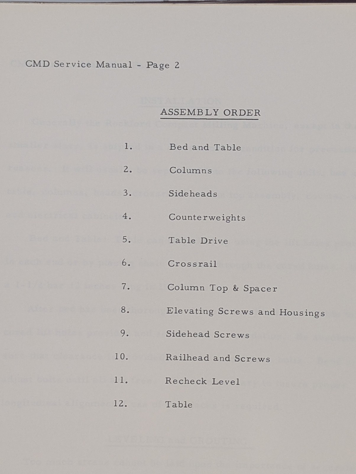 RMT Rockford Machine Tool Co CMD Adjustable Rail Milling Machines Service Manual