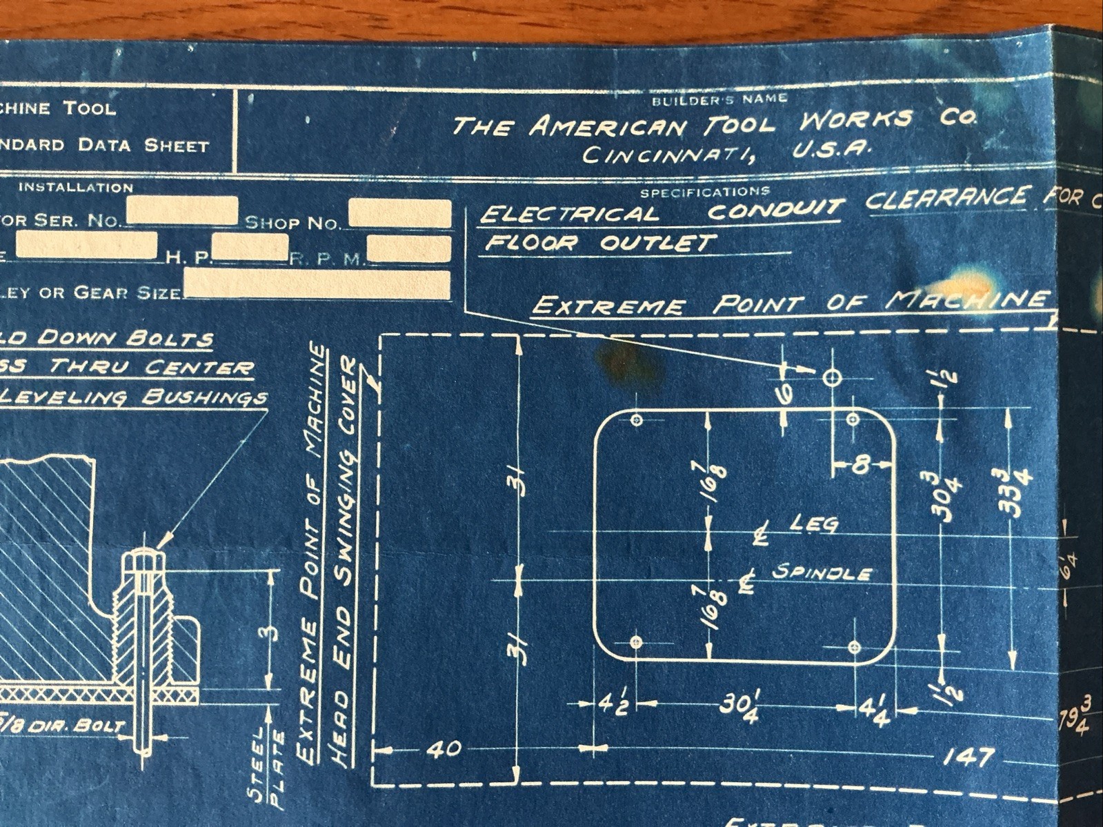 1940 American Pacemaker Lathe Blueprint Data Sheet 20″ Machine Tool Works 17×11