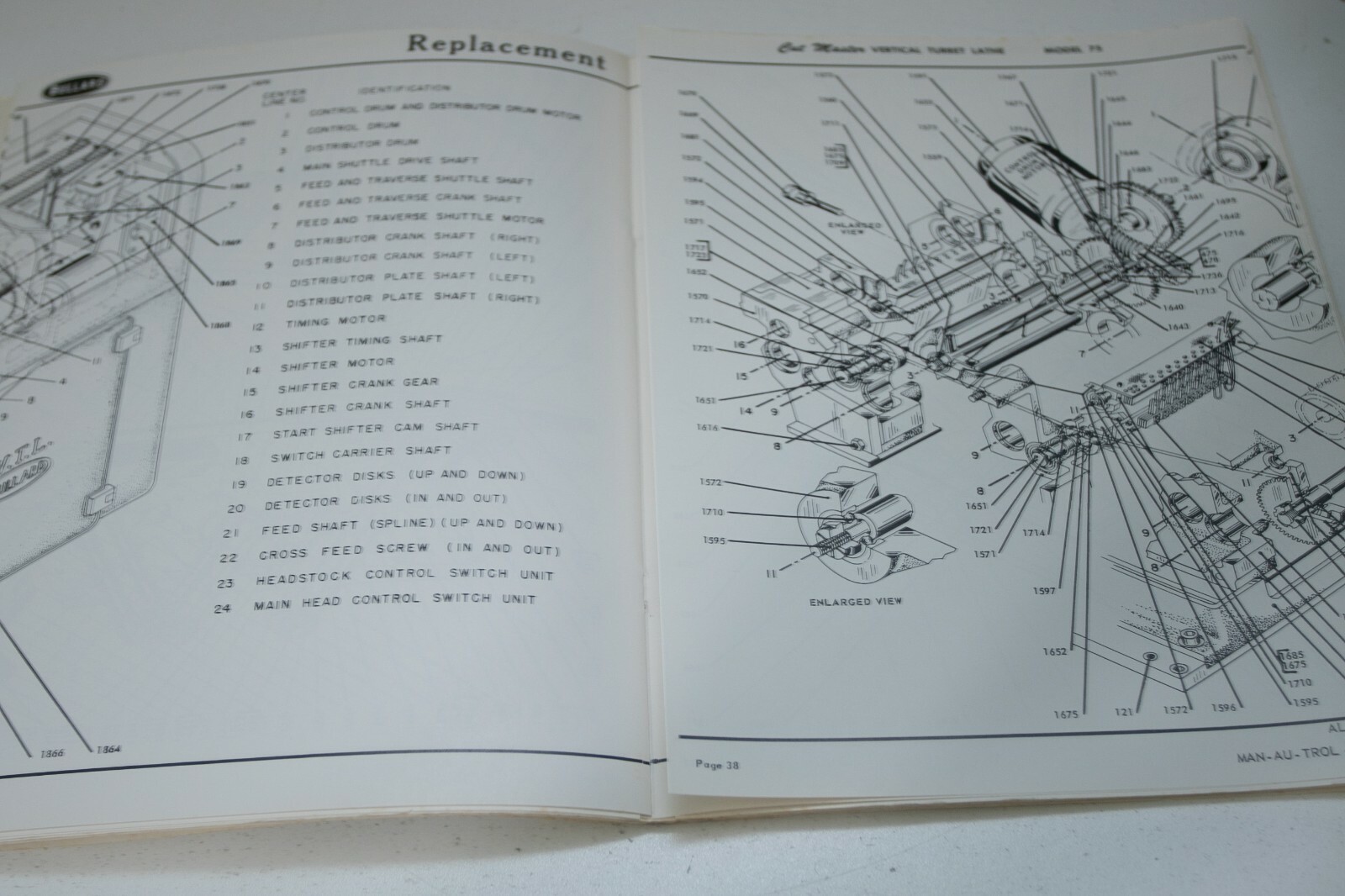Bullard Cut Master 75 VTL Lathe Parts Manual