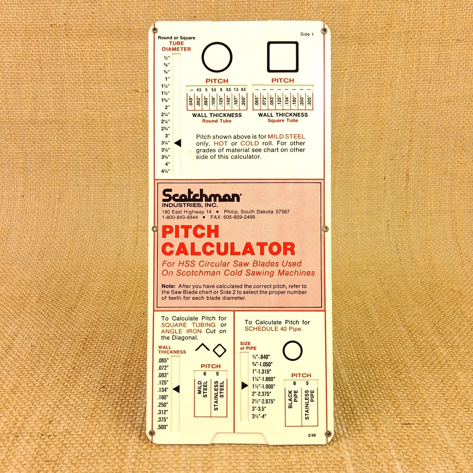 Scotchman Cold Sawing Machine Pitch Calculator For HSS Circular Saw Blades