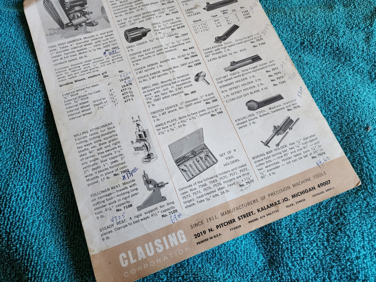 Vintage Original Clausing 12″ Precision Lathe Sales Manual FREE SHIPPING IN USA