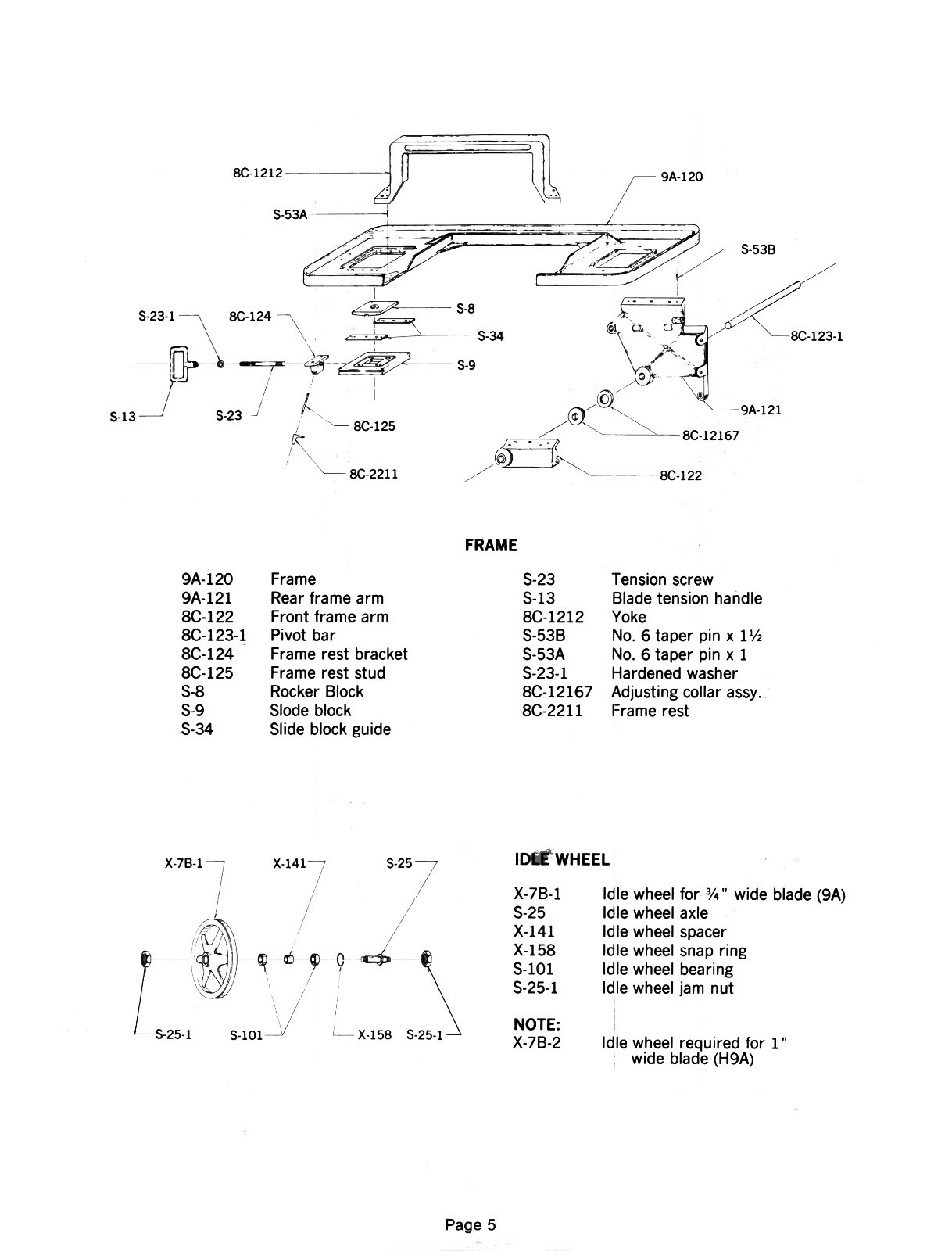 Kalamazoo Bandsaw 9A, H9A Series Service Manual & Parts List Manual #801