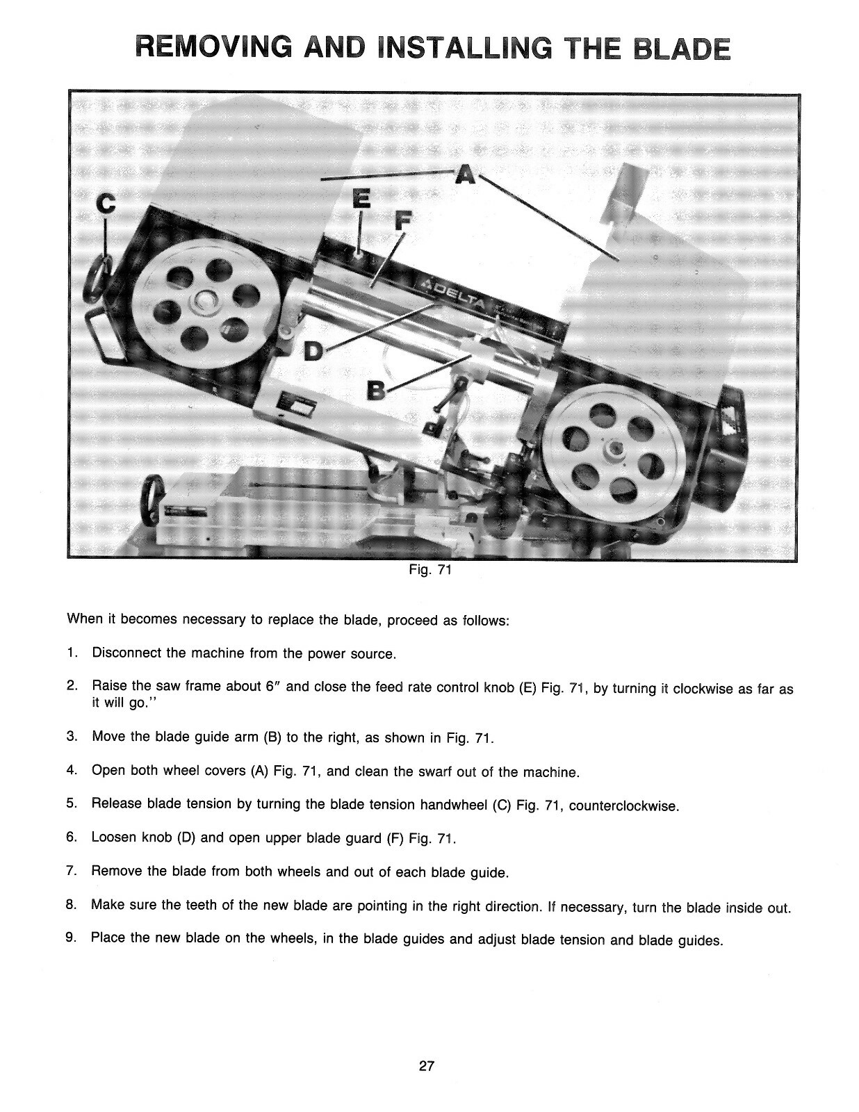 Delta 8″x14″ Horizontal Band Saw 20-717 & 20-719 Instruction & Parts #1977
