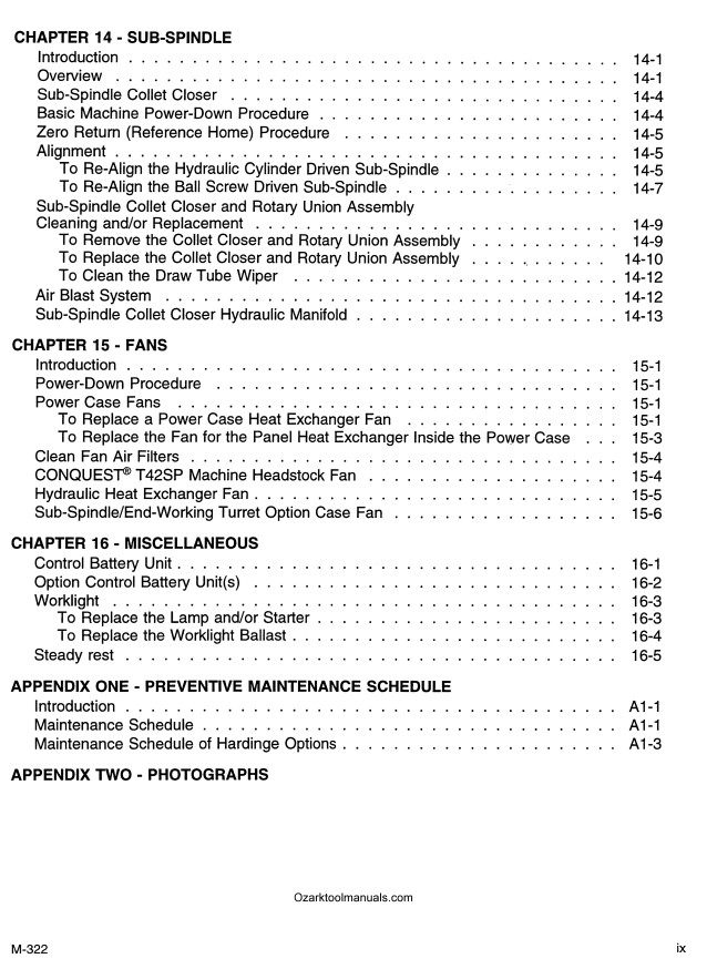 HARDINGE Conquest T42 T42-L T42SP CNC Metal Lathe Service & Maintenance Manual