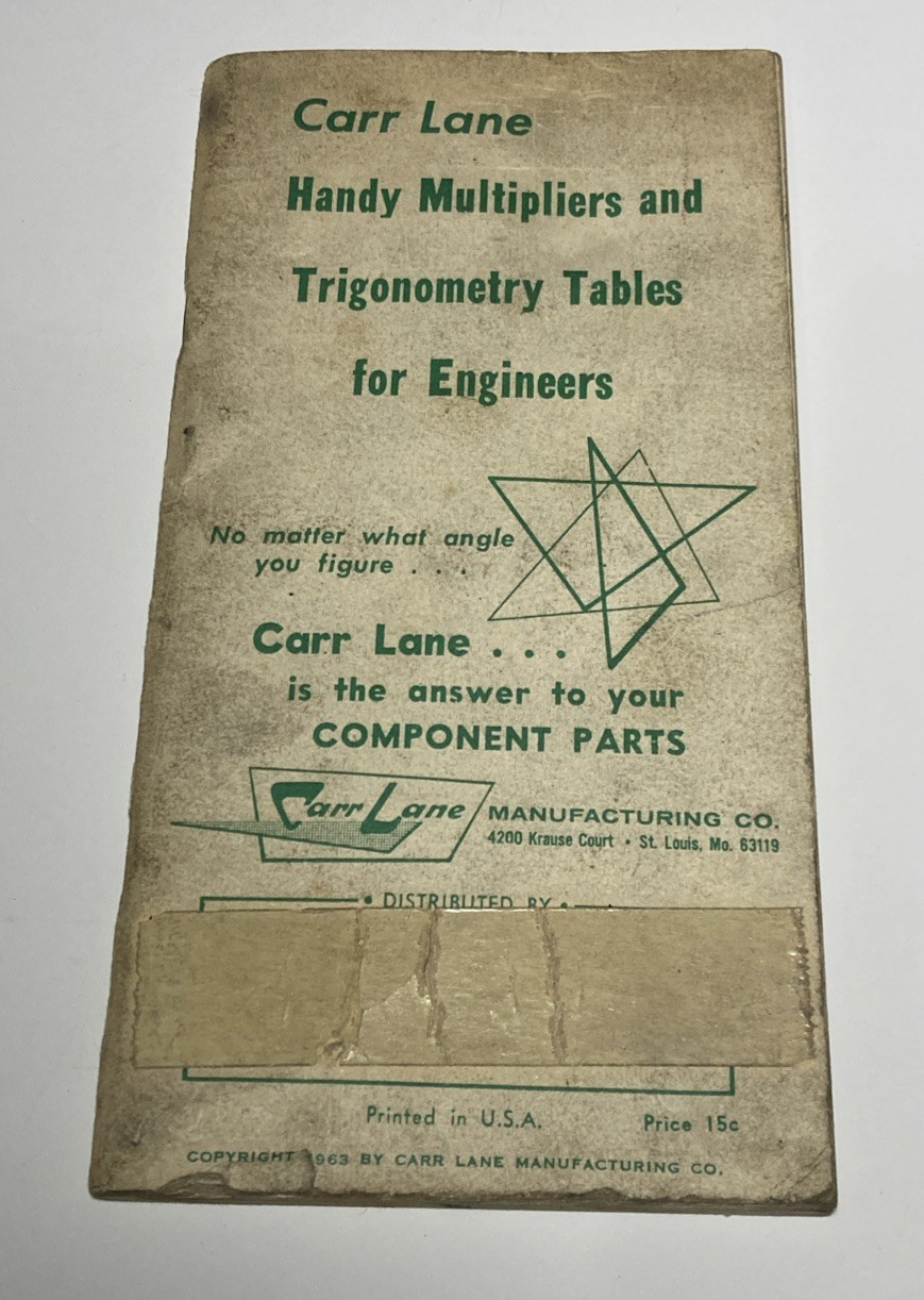 Vintage Carr Lane Handy Multipliers And Trigonometry Tables For Engineers