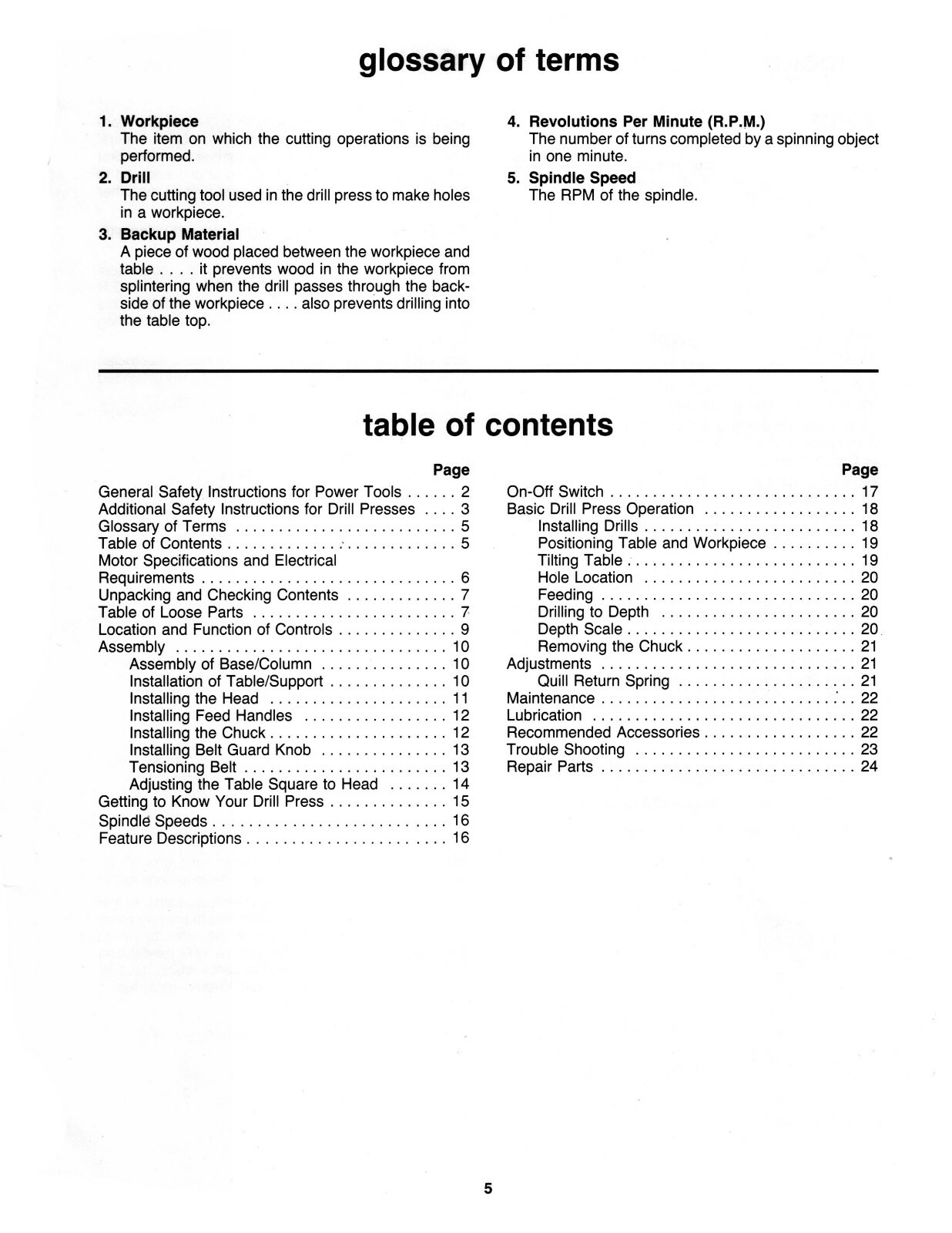 Sears Craftsman 8″ Drill Press 113.213100 Owner & Parts List Manual #1872