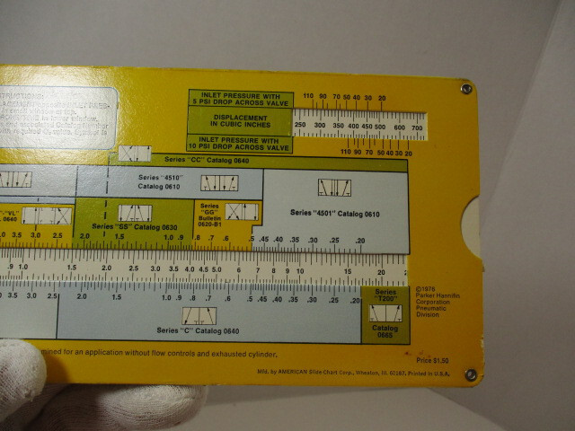 PARKER Fluidpower Slide Calculator Air Valve Sizing Selector, 3 & 4 Way Valves