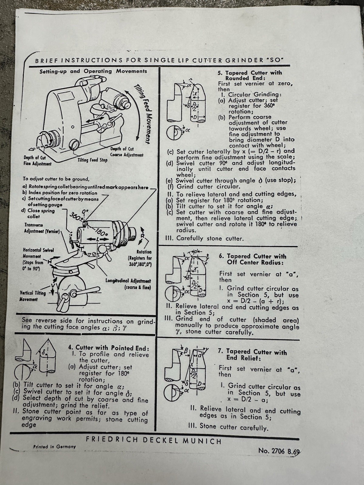 Deckel SO Tool & Cutter Grinder with Collets, Workhead & Grinding Wheels