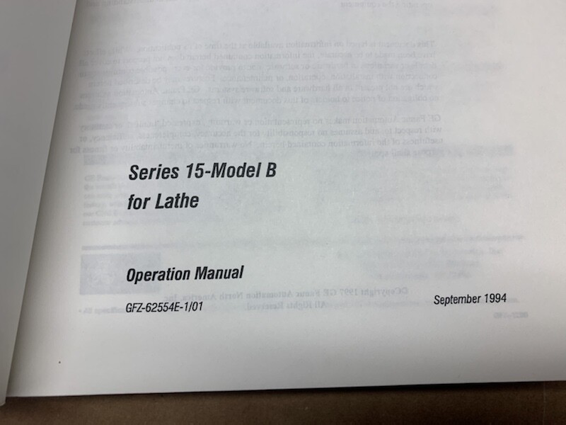 GE Fanuc Automation Operation Manual GFZ-62554E-1/01 Series 15 Model B Lathe