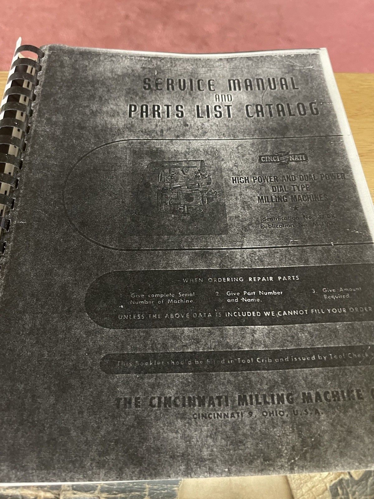 Cincinnati Service Manual and Parts List Catalog Milling Machine High Power/Dual