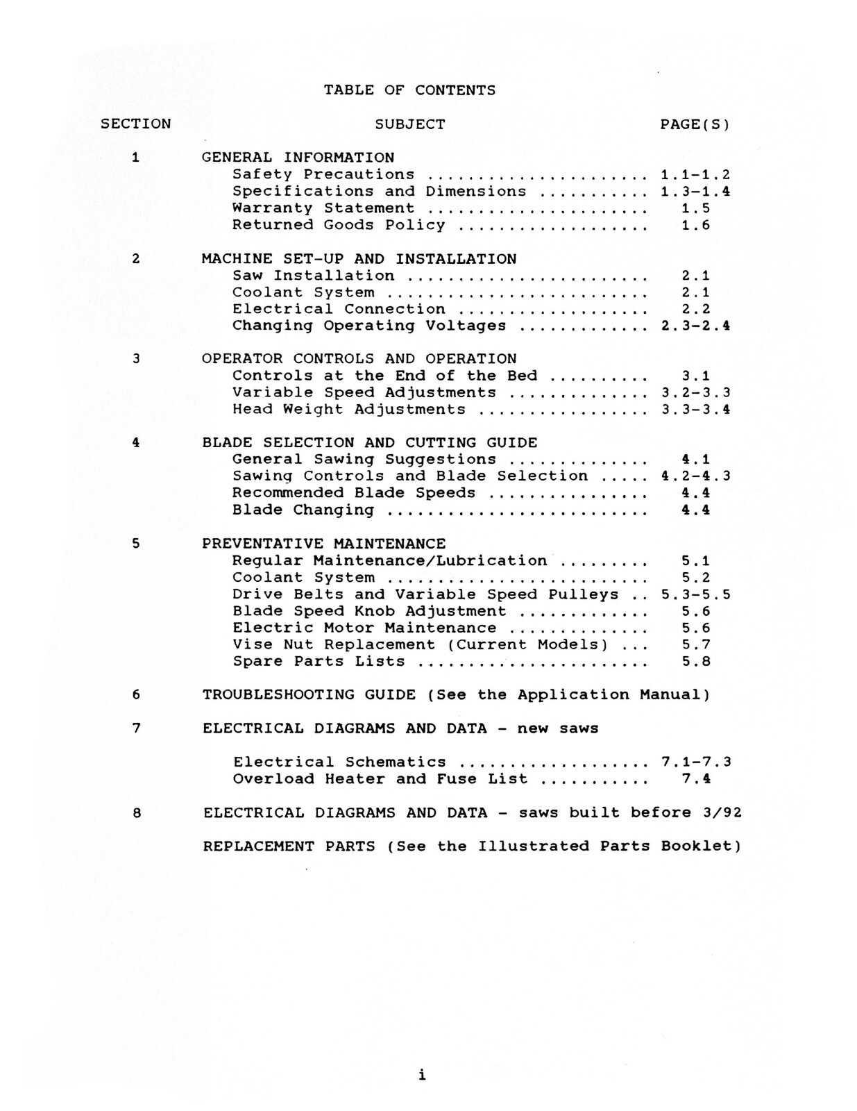 Kalamazoo U816, H8AW, H9AW, 13AW Bandsaw Operating & Maintenance Manual #1715