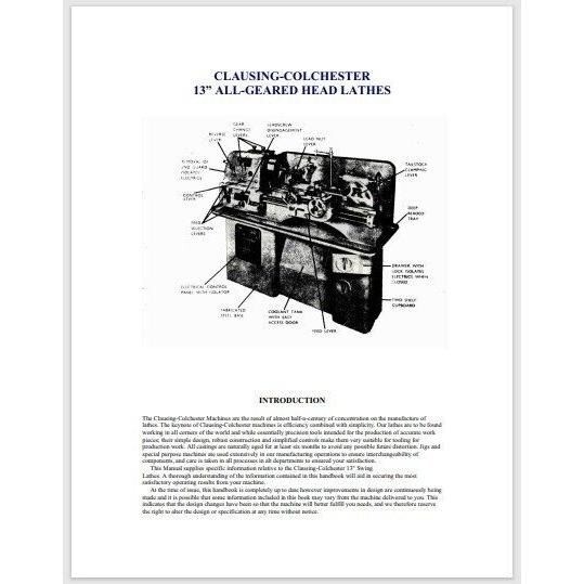 CLAUSING-COLCHESTER 13 Inch ALL-Geared Head Lathes Owners Parts Manual 35 pages