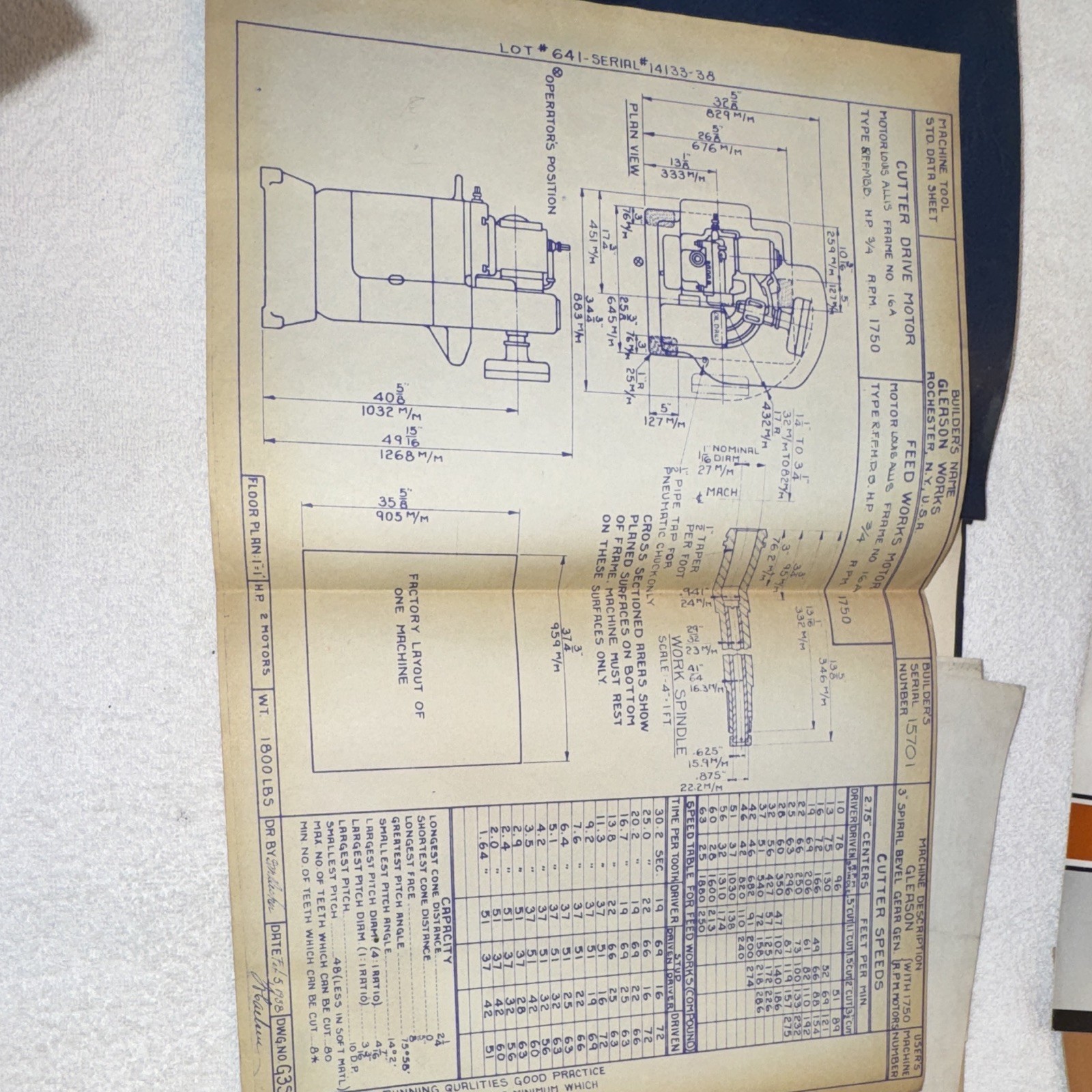 1939 Gleason 3” Straight Bevel Gear Generator Operating Manual G3W-775B
