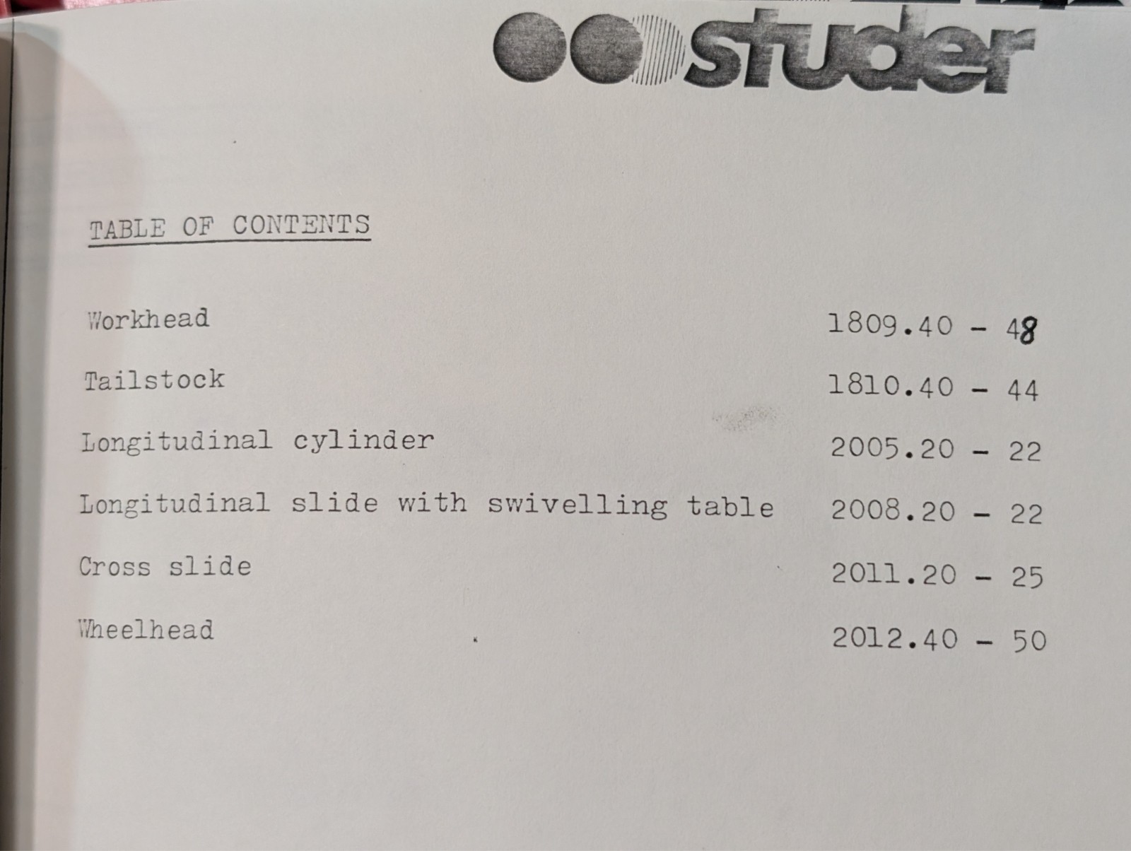 Studer S40-12 Instruction Manual Universal Cylindrical Grinder
