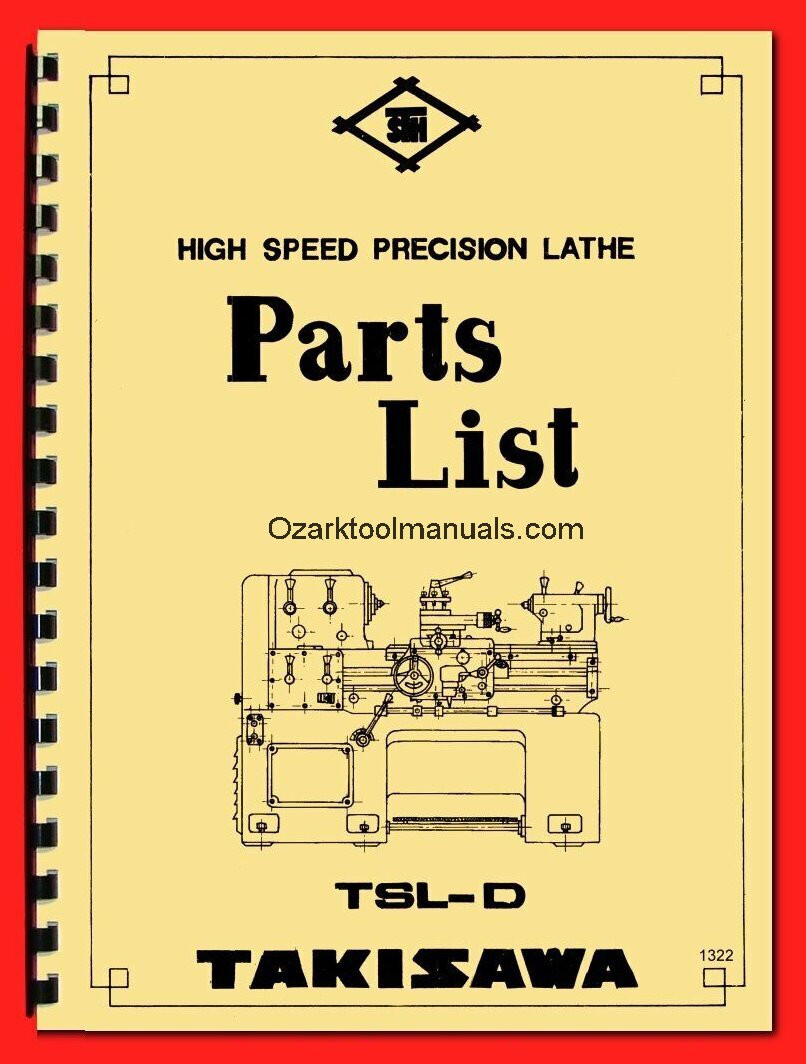 TAKISAWA, Webb, Royal TSL-D Metal Lathe Parts List Manual 1322