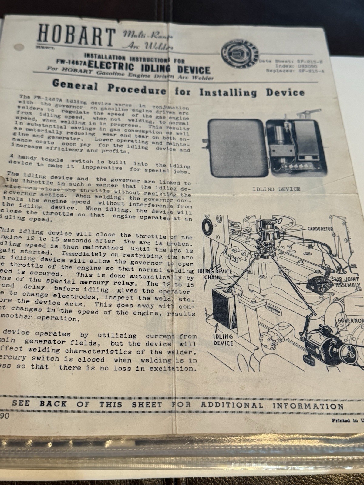 Hobart Electric Idling Device Few-1467A Arc Welder Installation Instructions