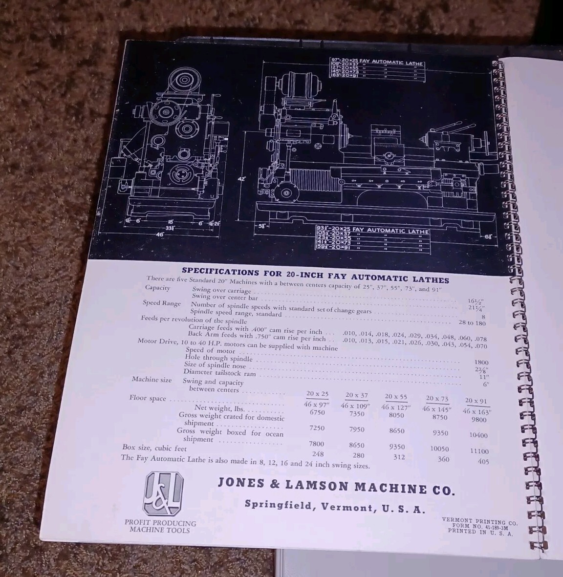 1930s Jones & Lamson Machine Co. 20″ Fay Lathe Catalog Book MACHINIST TOOL J&L