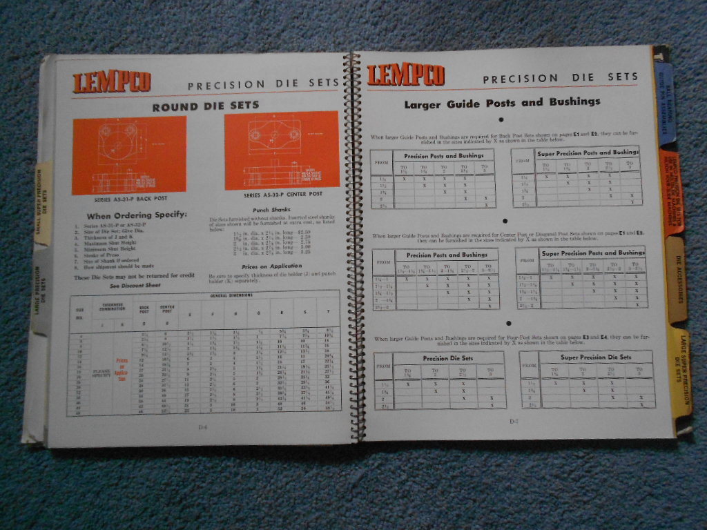 1954 LEMPCO BALL BEARING DIE SETS CATALOG & 1957 Price List Info Specs Original