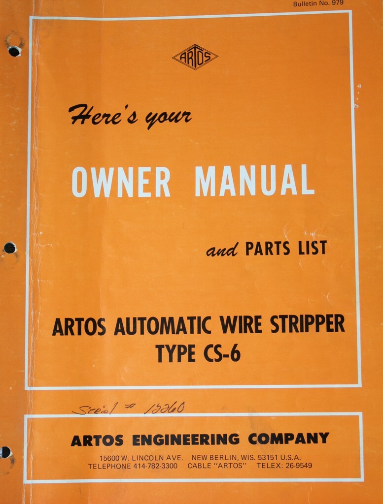 Artos CS-6, Wire Stripper owner’s and Parts Manual 36 pages