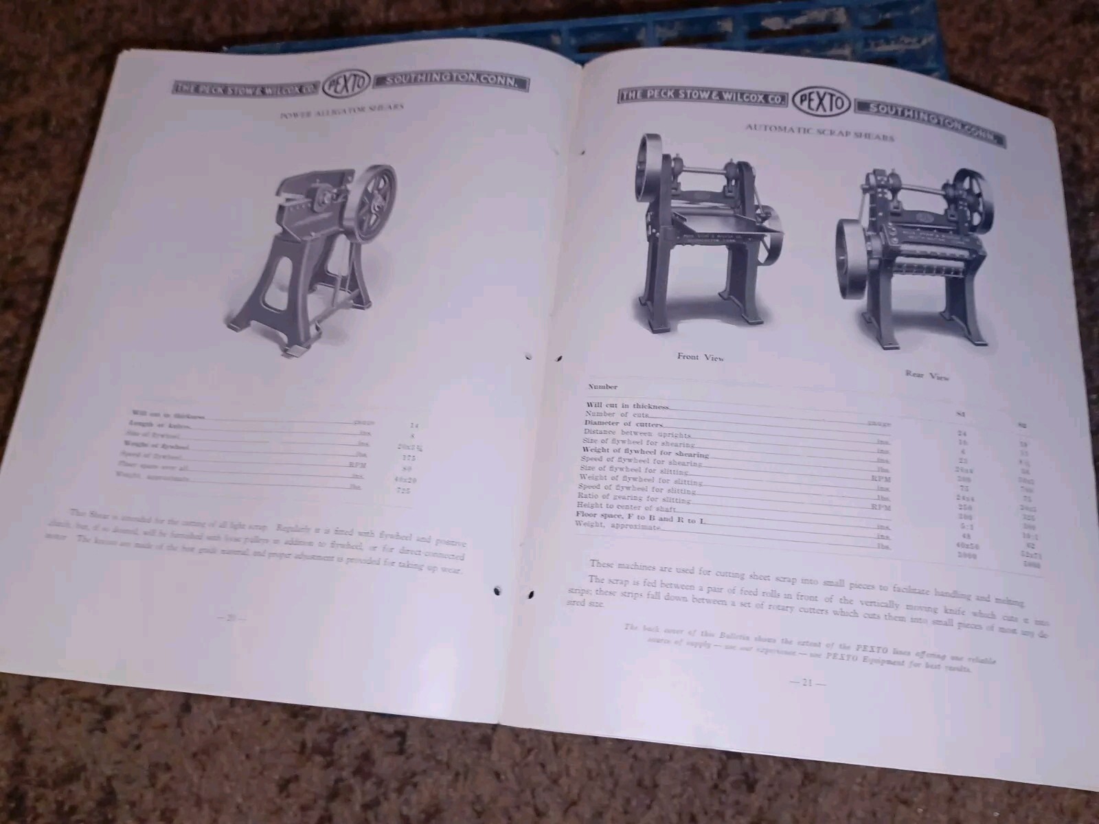 PEXTO Tool Catalog Bulletin PECK STOW WILCOX POWER SQUARING SHEARS Sheet Metal