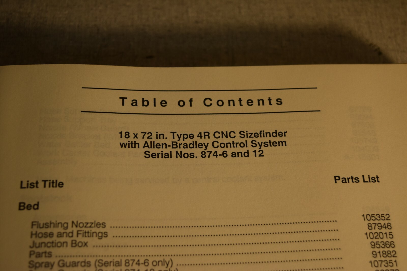 Landis 4R CNC Sizefinder with AB Control System Parts Catalog