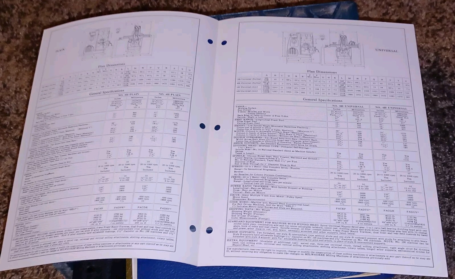KEARNEY TRECKER MILWAUKEE 3h 4h Plain Milling Machines CATALOG FLYER BULLETIN