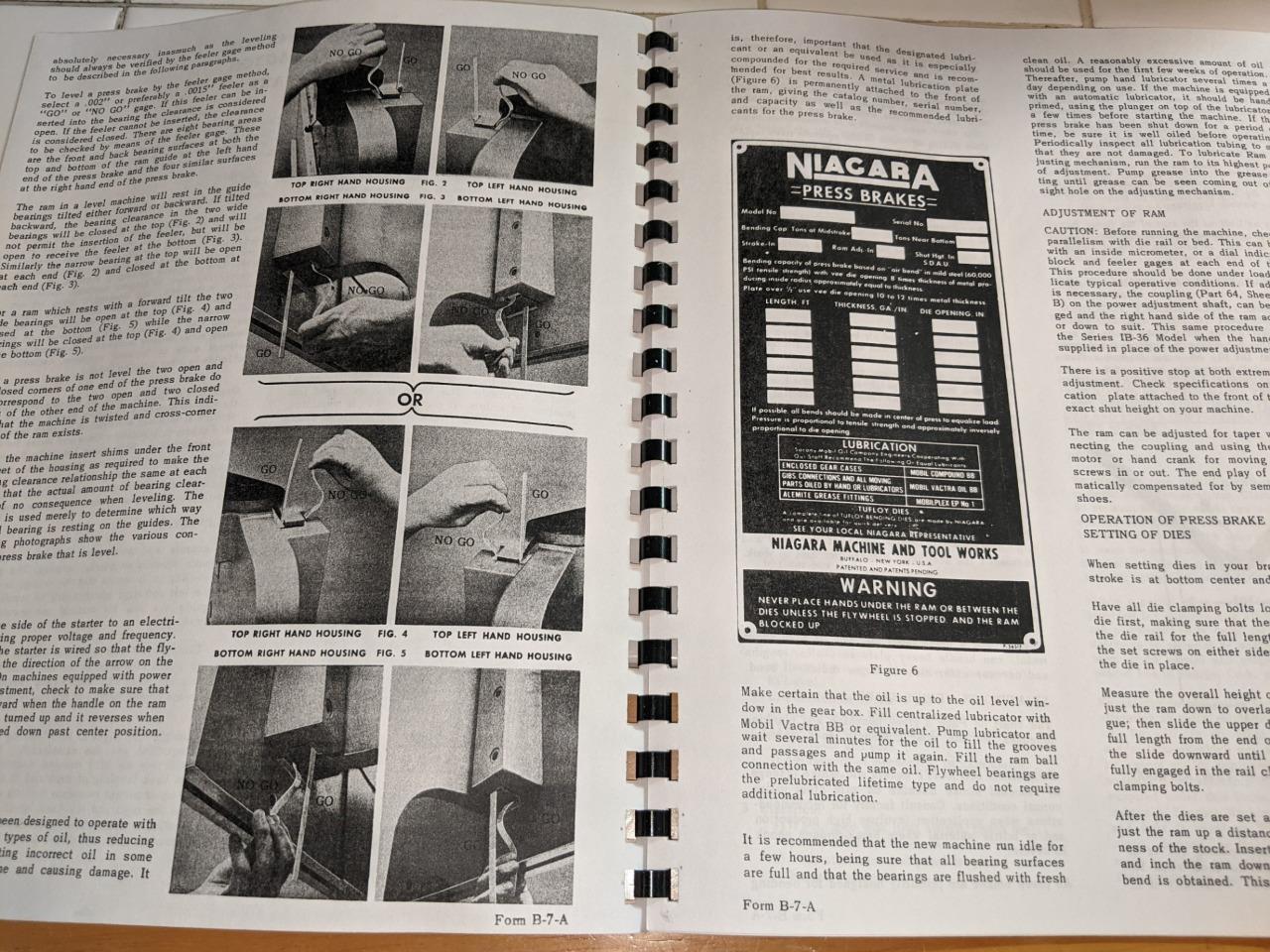 Niagara “IB” 36 and 60 Ton Press Brake Instruction and Parts Manual Form B-7-A