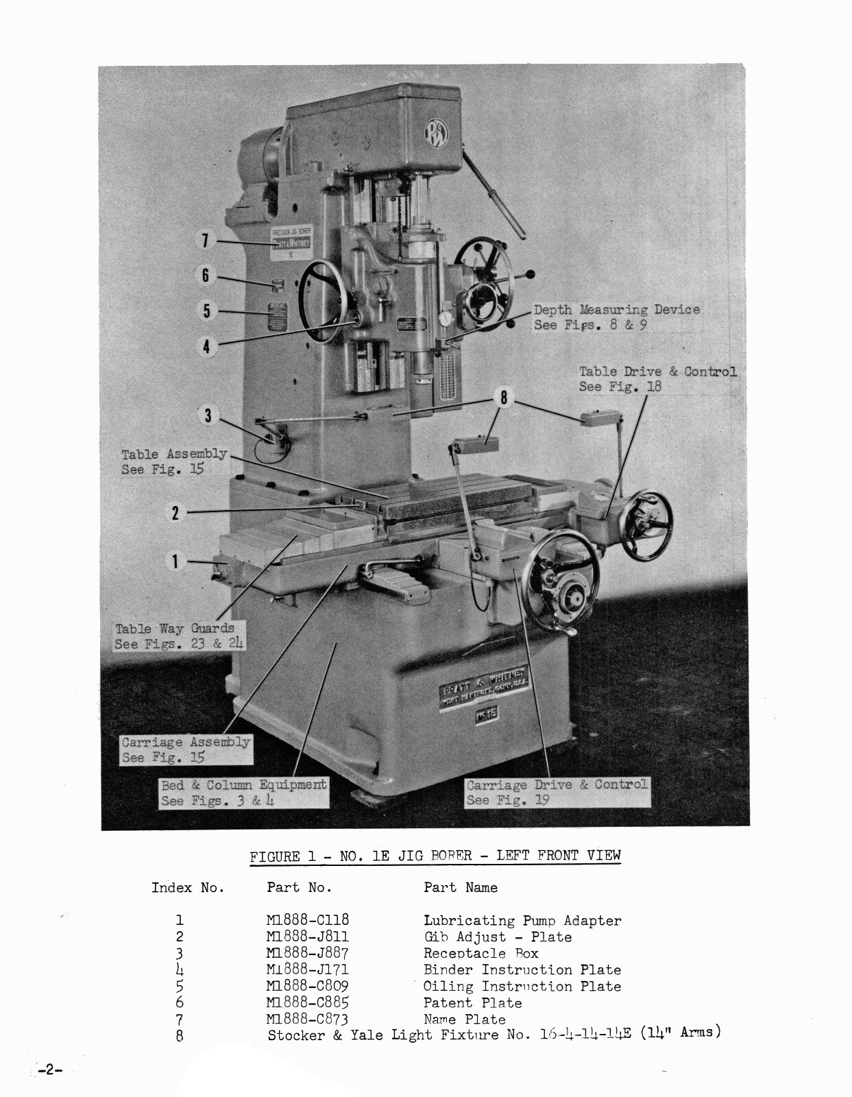 Pratt & Whitney No. 1E Jig Borer Repair Parts Manual #1375